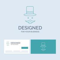 moustache. Hipster. movember. hat. men Business Logo Line Icon Symbol for your business. Turquoise Business Cards with Brand logo template vector