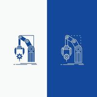 Automation. factory. hand. mechanism. package Line and Glyph web Button in Blue color Vertical Banner for UI and UX. website or mobile application vector