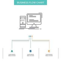 Computer. desktop. gaming. pc. personal Business Flow Chart Design with 3 Steps. Line Icon For Presentation Background Template Place for text vector