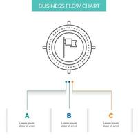 apuntar. negocio. plazo. bandera. centrarse en el diseño de diagramas de flujo de negocios con 3 pasos. icono de línea para el lugar de plantilla de fondo de presentación para texto vector