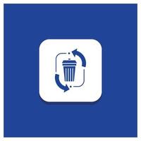 Blue Round Button for waste. disposal. garbage. management. recycle Glyph icon vector