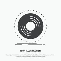 desct. DJ. fonógrafo. registro. icono de vinilo. símbolo gris vectorial de glifo para ui y ux. sitio web o aplicación móvil vector