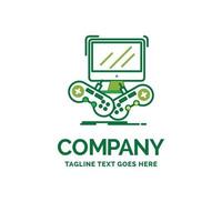 juego. juego de azar. Internet. multijugador plantilla de logotipo de empresa plana en línea. diseño creativo de marca verde. vector