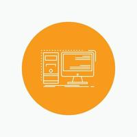 Computer. desktop. hardware. workstation. System White Line Icon in Circle background. vector icon illustration