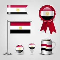 Lugar de la bandera del país de Egipto en el pin del mapa. poste de acero y banner de insignia de cinta vector