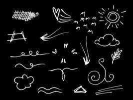 Doodle elements for concept design on set. isolated on black background. Infographic elements. Emphasis, curly swishes, swoops, swirl, arrow. vector illustration