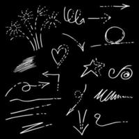 Doodle elements for concept design on set. isolated on black background. Infographic elements. Emphasis, curly swishes, swoops, swirl, arrow. vector illustration