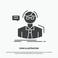 profesor. alumno. científico. profesor. icono de la escuela. símbolo gris vectorial de glifo para ui y ux. sitio web o aplicación móvil vector