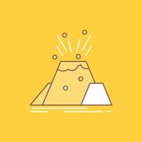 disaster. eruption. volcano. alert. safety Flat Line Filled Icon. Beautiful Logo button over yellow background for UI and UX. website or mobile application vector