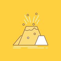 disaster. eruption. volcano. alert. safety Flat Line Filled Icon. Beautiful Logo button over yellow background for UI and UX. website or mobile application vector