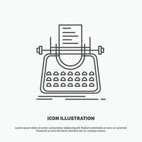 artículo. Blog. historia. máquina de escribir. icono de escritor. símbolo gris vectorial de línea para ui y ux. sitio web o aplicación móvil vector