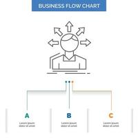 diferencia de conversión. diversidad. opciones estructura. diseño de diagrama de flujo empresarial de transición de usuario con 3 pasos. icono de línea para el lugar de plantilla de fondo de presentación para texto vector