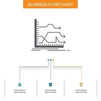 Arrows. forward. graph. market. prediction Business Flow Chart Design with 3 Steps. Glyph Icon For Presentation Background Template Place for text. vector