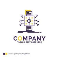 diseño del logotipo del nombre de la empresa para el análisis. datos. dato. Procesando. informes diseño de marca púrpura y amarillo con lugar para eslogan. plantilla de logotipo creativo para pequeñas y grandes empresas. vector