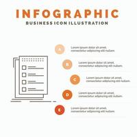 controlar. Lista de Verificación. lista. tarea. hacer plantilla de infografía para sitio web y presentación. icono de línea gris con ilustración de vector de estilo infográfico naranja