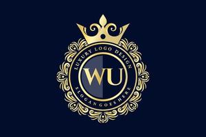 wu letra inicial oro caligráfico femenino floral dibujado a mano monograma heráldico antiguo estilo vintage diseño de logotipo de lujo vector premium