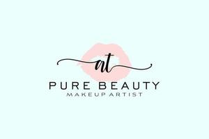 Initial AT Watercolor Lips Premade Logo Design, Logo for Makeup Artist Business Branding, Blush Beauty Boutique Logo Design, Calligraphy Logo with creative template. vector