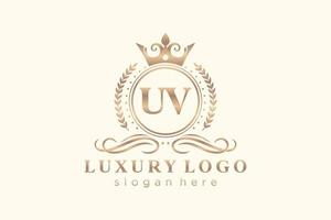 plantilla de logotipo de lujo real con letra uv inicial en arte vectorial para restaurante, realeza, boutique, cafetería, hotel, heráldica, joyería, moda y otras ilustraciones vectoriales. vector