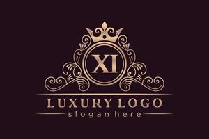 XI Initial Letter Gold calligraphic feminine floral hand drawn heraldic monogram antique vintage style luxury logo design Premium Vector