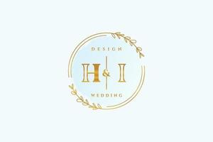 Initial HI beauty monogram and elegant logo design handwriting logo of initial signature, wedding, fashion, floral and botanical with creative template. vector