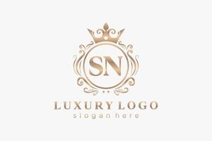 Initial SN Letter Royal Luxury Logo template in vector art for Restaurant, Royalty, Boutique, Cafe, Hotel, Heraldic, Jewelry, Fashion and other vector illustration.