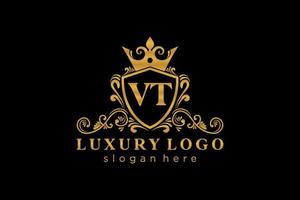 Initial VT Letter Royal Luxury Logo template in vector art for Restaurant, Royalty, Boutique, Cafe, Hotel, Heraldic, Jewelry, Fashion and other vector illustration.