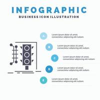 ciudad. administración. vigilancia. inteligente. plantilla de infografías de tráfico para sitio web y presentación. icono de glifo gris con ilustración de vector de estilo infográfico azul.