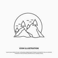 hill. landscape. nature. mountain. sun Icon. Line vector gray symbol for UI and UX. website or mobile application