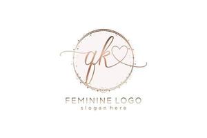 Initial QK handwriting logo with circle template vector logo of initial wedding, fashion, floral and botanical with creative template.
