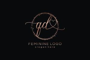 Initial QD handwriting logo with circle template vector logo of initial wedding, fashion, floral and botanical with creative template.