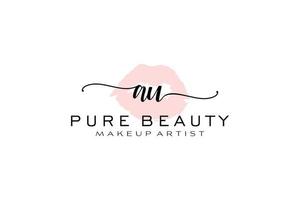 Initial AU Watercolor Lips Premade Logo Design, Logo for Makeup Artist Business Branding, Blush Beauty Boutique Logo Design, Calligraphy Logo with creative template. vector