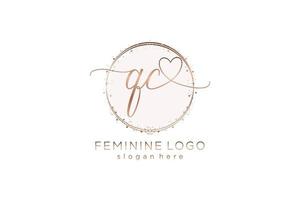 Initial QC handwriting logo with circle template vector logo of initial wedding, fashion, floral and botanical with creative template.