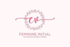 Initial CV beauty monogram and elegant logo design handwriting logo of initial signature, wedding, fashion, floral and botanical with creative template. vector