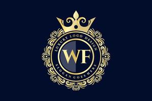 wf letra inicial oro caligráfico femenino floral dibujado a mano monograma heráldico antiguo estilo vintage diseño de logotipo de lujo vector premium