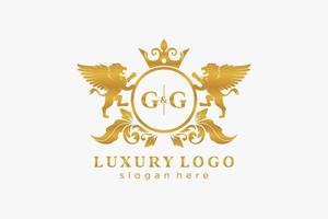 plantilla de logotipo de lujo real de león de letra gg inicial en arte vectorial para restaurante, realeza, boutique, cafetería, hotel, heráldica, joyería, moda y otras ilustraciones vectoriales. vector