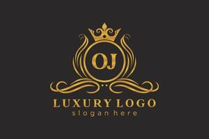Initial OJ Letter Royal Luxury Logo template in vector art for Restaurant, Royalty, Boutique, Cafe, Hotel, Heraldic, Jewelry, Fashion and other vector illustration.