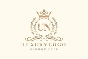 Initial UN Letter Royal Luxury Logo template in vector art for Restaurant, Royalty, Boutique, Cafe, Hotel, Heraldic, Jewelry, Fashion and other vector illustration.