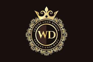 wd letra inicial oro caligráfico femenino floral dibujado a mano monograma heráldico antiguo estilo vintage diseño de logotipo de lujo vector premium