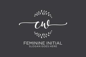 Initial CW beauty monogram and elegant logo design handwriting logo of initial signature, wedding, fashion, floral and botanical with creative template. vector