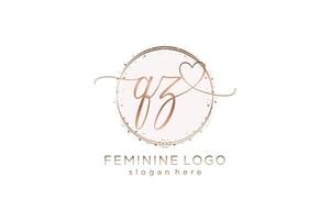 Initial QZ handwriting logo with circle template vector logo of initial wedding, fashion, floral and botanical with creative template.