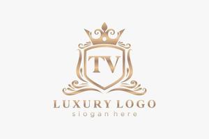 Initial TV Letter Royal Luxury Logo template in vector art for Restaurant, Royalty, Boutique, Cafe, Hotel, Heraldic, Jewelry, Fashion and other vector illustration.