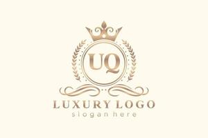 Initial UQ Letter Royal Luxury Logo template in vector art for Restaurant, Royalty, Boutique, Cafe, Hotel, Heraldic, Jewelry, Fashion and other vector illustration.