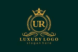 Initial UR Letter Royal Luxury Logo template in vector art for Restaurant, Royalty, Boutique, Cafe, Hotel, Heraldic, Jewelry, Fashion and other vector illustration.