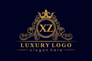 XZ Initial Letter Gold calligraphic feminine floral hand drawn heraldic monogram antique vintage style luxury logo design Premium Vector