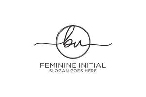 Initial BU handwriting logo with circle template vector logo of initial signature, wedding, fashion, floral and botanical with creative template.
