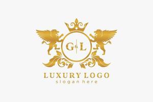 plantilla de logotipo de lujo real de león de letra gl inicial en arte vectorial para restaurante, realeza, boutique, cafetería, hotel, heráldica, joyería, moda y otras ilustraciones vectoriales. vector