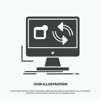 actualizar. aplicación solicitud. Instalar en pc. icono de sincronización. símbolo gris vectorial de glifo para ui y ux. sitio web o aplicación móvil vector