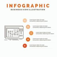 Console. dj. mixer. music. studio Infographics Template for Website and Presentation. Line Gray icon with Orange infographic style vector illustration