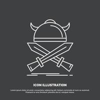 battle. emblem. viking. warrior. swords Icon. Line vector symbol for UI and UX. website or mobile application