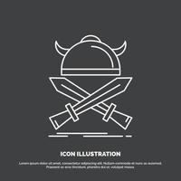 batalla. emblema. vikingo. guerrero. icono de espadas. símbolo de vector de línea para ui y ux. sitio web o aplicación móvil